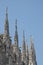 Detail of the Milan Cathedral, ancient cathedral church in the center of Milan, Italy.