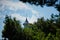 Detail of Miramare castle in trees in Trieste, Italy