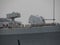 Detail of modern warship with Rolling Airframe Missile and cannon battlecruiser