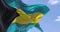 Detail of the national flag of Barbados waving in the wind on a clear day