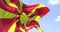 Detail of the national flag of North Macedonia waving in the wind on a clear day