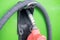 Detail of oil fuel filling nozzles at petrol pump