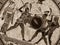 Detail from an old historical greek paint over a dish. Mythical heroes and gods fighting on it