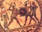 Detail from an old historical greek paint over a dish. Mythical heroes and gods fighting on it