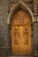 Detail of the ornament on the doors of the church of the Virgin of the Holy Water Nuestra SeÃ±ora del Agua Santa in Banos,