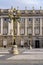 Detail of the outer courtyard of the royal palace of Madrid, with lampposts, arches and neoclassical style