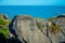 Detail of Pancake rocks in Punakaiki, South island, in New Zealand