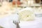 Detail of a piece of italian  buffalo mozzarella cheese from Campania region Italy on a laid table