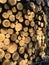 Detail of pile of freshly cut timber logs - logging, forestry background