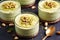 detail of a pistachio mousse with crushed nuts on top