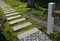 Detail of placement of dogs excrement bags in a metal post symbol dog  pedal road made of concrete tiles and chipped granite tiles