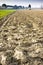 Detail of a plowed field in Tuscany countryside