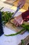 Detail of the preparation of calÃ§ots or tender onions