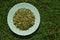 Detail of rice on white plate