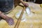 Detail roll out the dough with a rolling pin