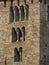 Detail of Romanesque stone masonry with typical arched windows, medieval architecture Czech republic