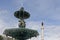 Detail of Rossio fountain with  Column of Pedro IV behind, Lisbon