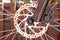 detail of rusty bicycle hydraulic disc brake