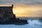 Detail of the Sao Juliao da Barra Fort with the waves breaking at Carcavelos