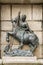 Detail of the sculpture of St. George killing the dragon in the Plaza de San Jorge in the old town of Caceres.