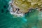 Detail of sea waves colors breaking in the coast of Sonabia, Cantabrian sea