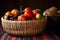 detail shot of handwoven african basket filled with fruits