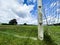 Detail shot of an old Gaelic games rusted goal post on a cloudy day