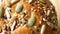 detail shot of sunflower seed baked bread on table