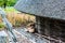 Detail of side of replica  viking house at Botanic Gardens