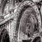 Detail of St Mark`s Basilica facade in black and white, Venice,