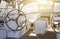 Detail of steering wheel and navigation instruments of a sailboat. blur depth of field