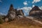 A detail from the structure of Cappadocia. Impressive fairy chimneys of sandstone in the canyon near Cavusin village, Cappadocia.