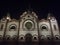 Detail of Subotica Synagogue by night, also known as Jakab and Komor synagogue, Subotica, Serbia.