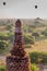 Detail of Ta Wet Hpaya temple in Bagan, Myanmar. Balloons over Bagan visibl