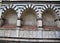 Detail with three niches, of the beautiful facade covered in white marble with black marble outline, of the church of Santa Maria