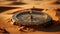 Detail to a compass in the desert, an instrument containing a magnetized pointer which shows the direction of magnetic