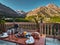 Detail of traditional moroccan breakfast setting with mountain view