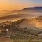 Detail of Tuscan village in Morning Fog