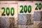 The detail of the two hundred reais bill. The real is the currency of Brazil. The Central Bank launched guidelines for the