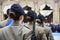 Detail with uniformed women standing during the military ceremony in Bologna