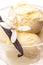 Detail of vanilla ice cream sundae with vanilla