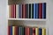 Detail of various colorful books in a shelf