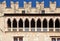 Detail of the venetian gothic Loggia of the majestic Castle of Buonconsiglio at the heart of the city of Trento towers in Trentino