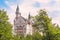 Detail view of famous Neuschwanstein castle in Bavarian Alps