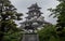 Detail View on Imabari Water Castle and Monument of its Emperor Todo Takatora. Imabari, Ehime Prefecture, Japan