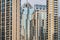 Detail view of modern buidlings in Dubai, UAE