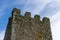 Detail view of the ruins of the Torres de Oeste Castle and fortress on the Arousa River in Galicia