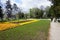 Detail with walkers in the Central city park, Leskovac, southern Serbia