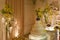 Detail of whole wedding table with cake and decorated