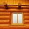 Detail of window built in wooden beams cabin wall